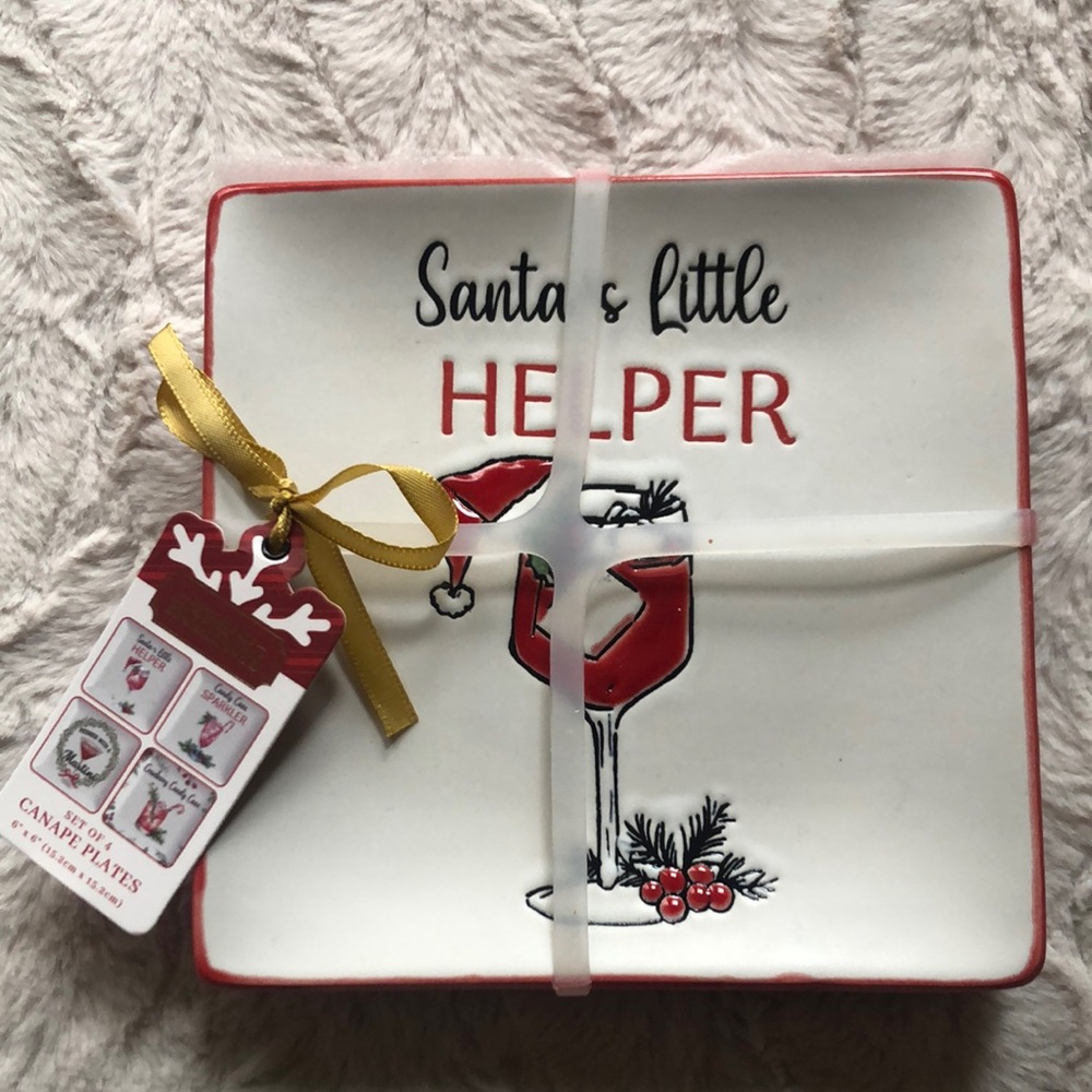 Christmas Holiday Canapé Appetizer Square Ceramic Plates NEW